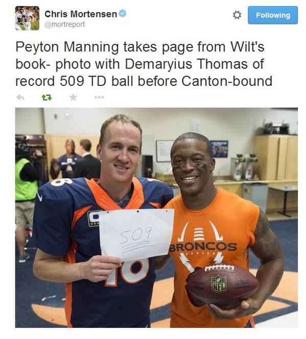 SportsCenter's tweet photo. ICYMI: Peyton Manning had a throwback celebration for his new record on Sunday. (via @mortreport) http://t.co/Z7sGtNX3PV