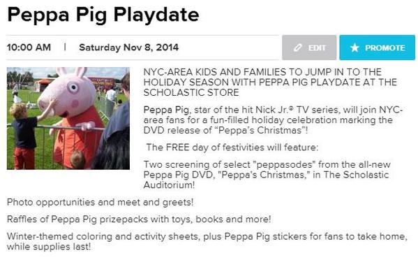 Peppa Pig is having a playdate at the <a href="/ScholasticStore/">The Scholastic Store</a> on Saturday, Nov. 8! nydn.us/1wlSqOE via <a href="/NYDailyNews/">New York Daily News</a>