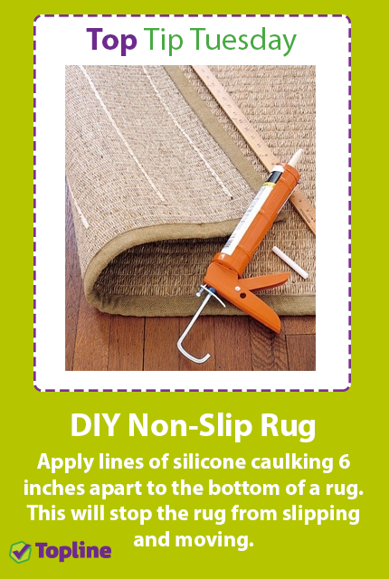 Stop your rug slipping and moving on a wooden floor by applying lines of silicone caulking to the bottom of the rug