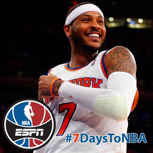 ESPNNBA's tweet photo. Melo is all smiles, because we're only #7DaysToNBA. http://t.co/NpU8OyNPb0