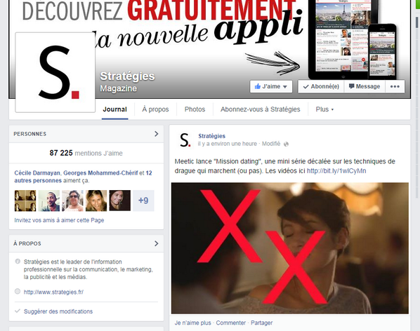 pradels_v's tweet photo. J' M quand #MissionDating est sur la page FB de Stratégies @MeeticFrance @AnneBoetie @SJegu http://t.co/D9ZjHCQJPQ