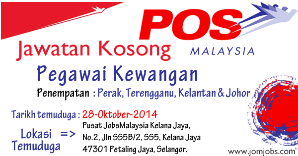 jawatan's tweet photo. Temuduga terbuka POS Malaysia terkini 28 Oktober 2014 jawatan Pegawai Kewangan. #posmalaysia
http://t.co/m7X0gWn9CT http://t.co/nErJEGvQPU