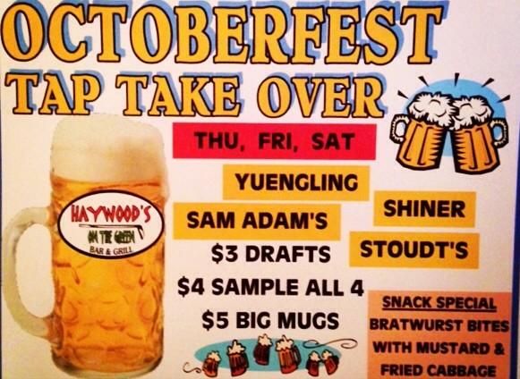 HaywoodsOTG's tweet photo. Octoberfest at Haywood's this Thursday, Friday, and Saturday! 🍺🎃 http://t.co/jcj4KgYaPP