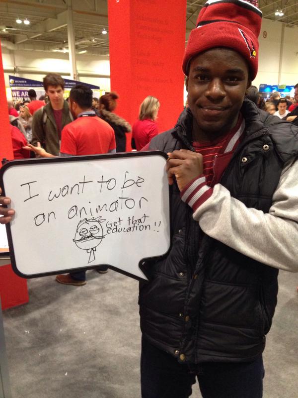 SenecaPoly's tweet photo. Rayahem showed off his skills while visiting our booth at #OCIF2014 #futureanimator http://t.co/yPfrRmHH61