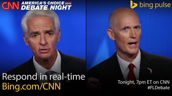 CNNPolitics's tweet photo. 7pm ET: Watch the #FLDebate on @CNN and vote in real-time at http://t.co/PLyjv1vRyu #BingPulse http://t.co/IGmrIujrjg