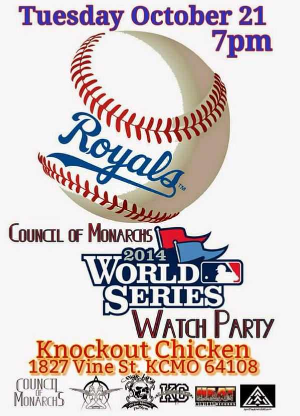 MonarchsCouncil's tweet photo. Tonight: #WorldSeries Watch Party followed by $2 Tuesdays #OpenMic. Knockout Chicken (1827 Vine St. KCMO) #BeRoyalKC http://t.co/wTm9Ll2rES