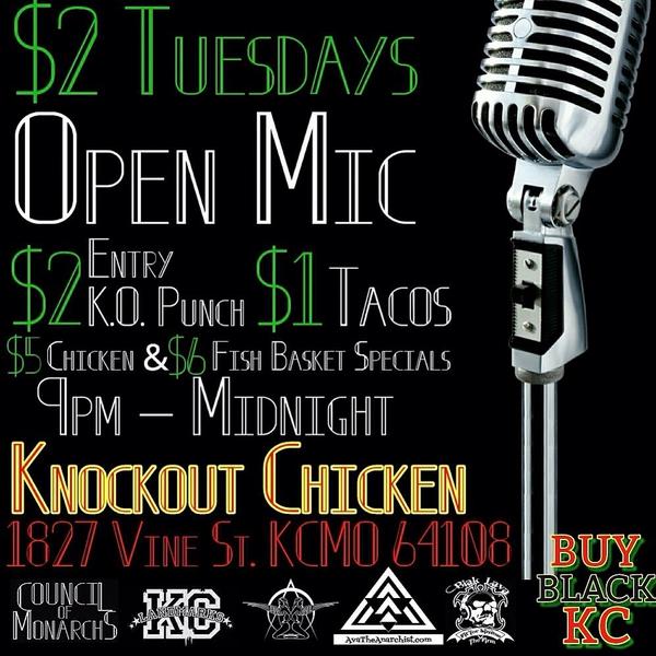 MonarchsCouncil's tweet photo. Tonight: #WorldSeries Watch Party followed by $2 Tuesdays #OpenMic. Knockout Chicken (1827 Vine St. KCMO) #BeRoyalKC http://t.co/wTm9Ll2rES