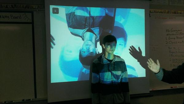 Seganator's tweet photo. Recursive document cam art. This was their idea. http://t.co/CPBdBkoiWo