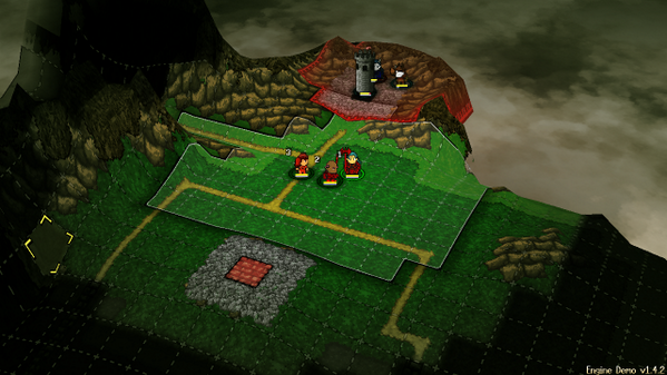 Synival's tweet image. Features, ahoy! Holding shift now shows your current character's move range in one turn #GameFeature #HarmoniaTactics