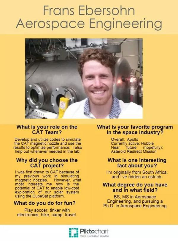 GoBluePlasma's tweet photo. Have you met Frans Ebersohn? Check out his bio. #GoBluePlasma  #TeamMonday #CAT #Research #MagneticNozzle http://t.co/5ZsTzFZsqi