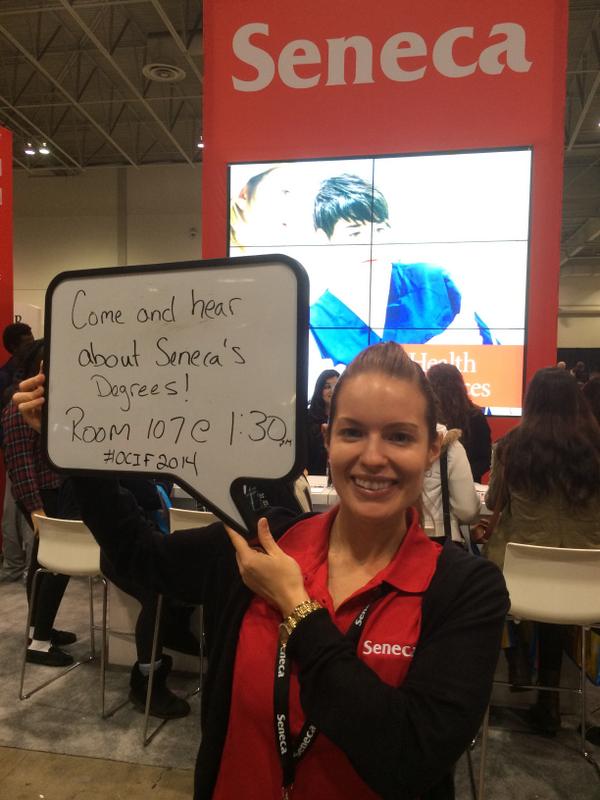SenecaPoly's tweet photo. Visit with Krista in room 107 at 1:30 to hear all about Seneca's degree options. #OCIF2014 http://t.co/fBawYhYuKR