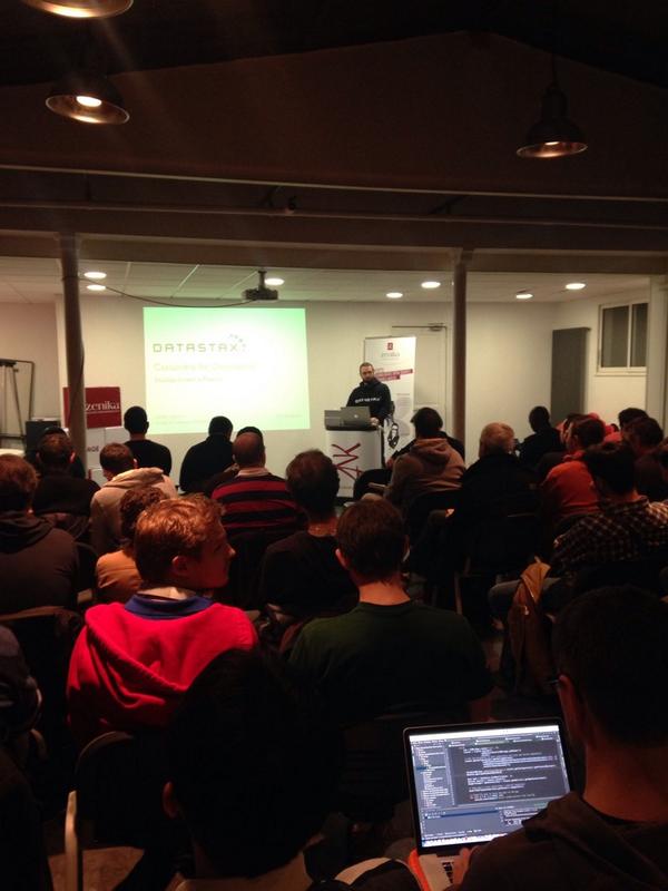 Kovannly's tweet photo. @mfiguiere in #Cassandra meetup @ZenikaIT ! Dev Tools rock! Packed room!! #nosql #DataStax @CassandraEurope http://t.co/EYpvM0VVcQ