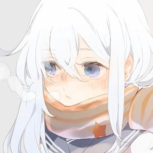 hibiki (kancolle) 1girl solo scarf long hair white hair blue eyes breath  illustration images