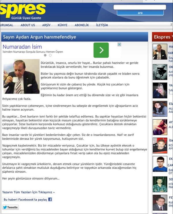 AYDAN ARGUN HANIMEFENDIYE SAYGILARIMLA