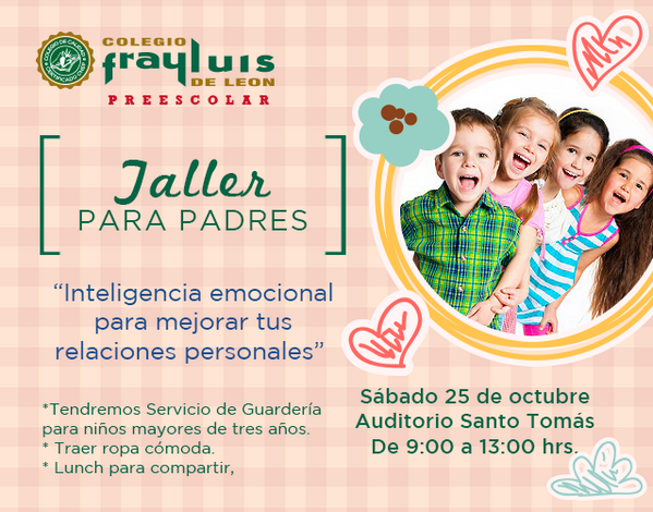 frayluisdeleonQ's tweet photo. PREESCOLAR Taller Escuela para Padres Sábado 25 de Octubre 9:00 hrs.
@preescolarfll http://t.co/wVeEKhMB3k