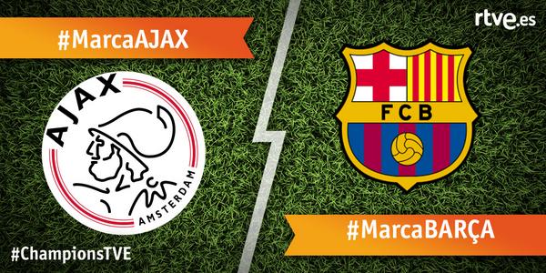 La1_tve's tweet photo. #ChampionsTVE Tenemos encuesta para la previa ¿Quién marcará primero? #MarcaAJAX o #MarcaBARÇA ¡Nos leemos! http://t.co/gYAUn5hPJz
