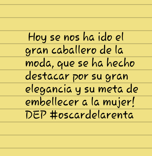 Mellorjac's tweet photo. Te echaremos de menos!!  #OscardelaRenta http://t.co/FSuMjWpTJb