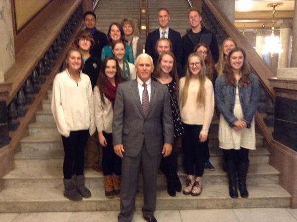 GC's Pro-Life class met Governor Pence at the State House today! #leadwithhumility #servewithlove @GCMinistryLife