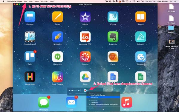 Nice feature of iOS8 and the new Yosemite OS X, easily screencast the iPad using Quicktime Player. #ettipad