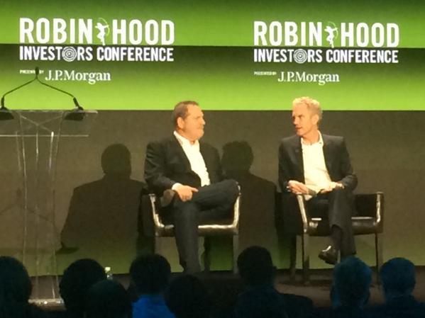 RobinHoodNYC's tweet photo. Long time #RHBoard members Sykes of @iHeartMedia & Weinstein of @WeinsteinFilms discuss media for #RHInvestors http://t.co/qCYiRWila4
