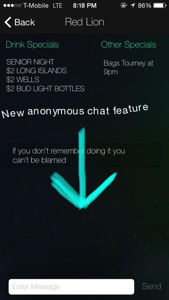 ZondrApp's tweet photo. Version 2.0 now available. New features: better user interface and an anonymous chat feature for each bar http://t.co/v2kDtlHrFZ