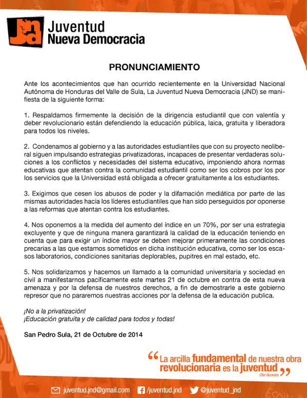 juventud_jnd's tweet photo. Pronunciamiento http://t.co/RfPmiAVFHg