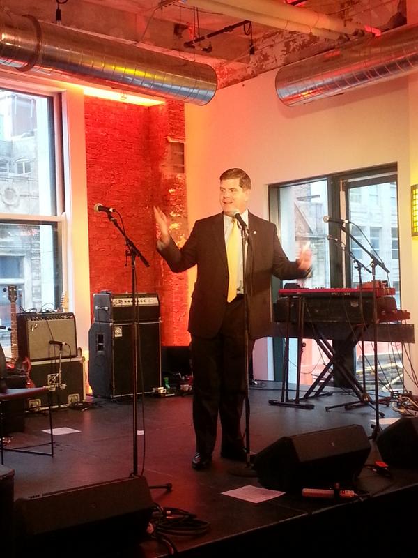 Arnoldworldwide's tweet photo. Mayor Walsh welcoming us to the neighborhood at #BurnhamBash! http://t.co/FS9g4y2rbd
