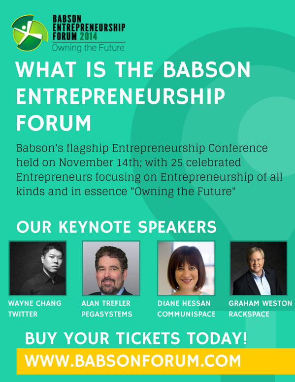 BabsonForum's tweet image. What is the forum all about? Buy your tickets today at BabsonForum.com #BEF2014 #Babson #entrepreneur