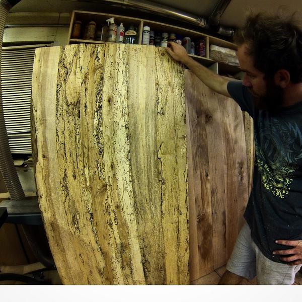 WoodbyToth's tweet photo. Glued up a couple desk tops for #restoried. This ones made in some crazy spalted maple from Pennsylvania.... http://t.co/1ZPMd3KZZY