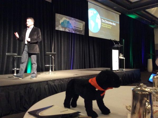 jennievickers's tweet photo. Tim Dacombe-Bird of @awscloud on stage #nzcloud http://t.co/d0FacmIxig