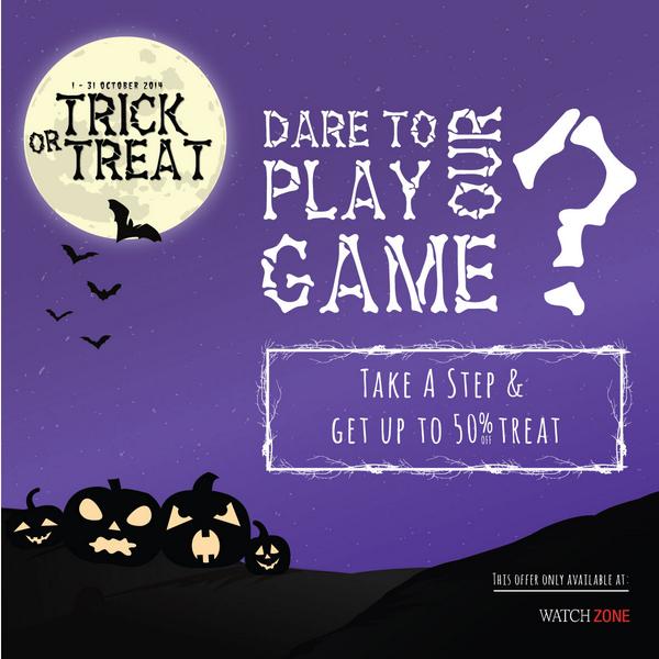 GrandMetMall's tweet photo. Halloween, berani mainkan game Trick or Treat? Ambil langkah yang tepat dan dapatkan diskon hingga 50% @WatchZone_IND http://t.co/rXJG5kpMa0