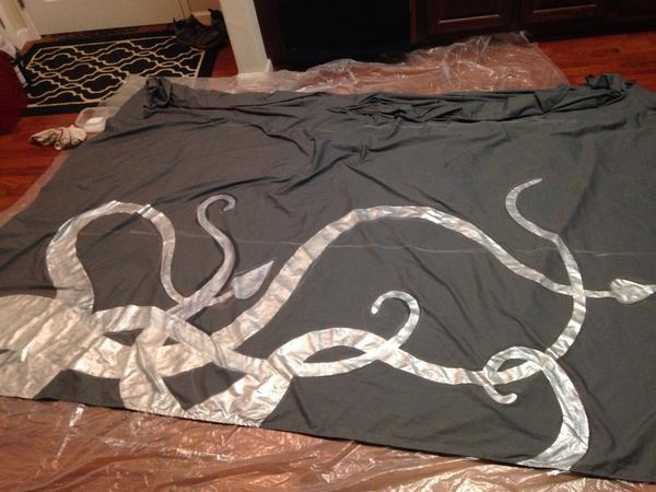 It's midnight and I'm painting tentacles on bed sheets. Wheeeeee!