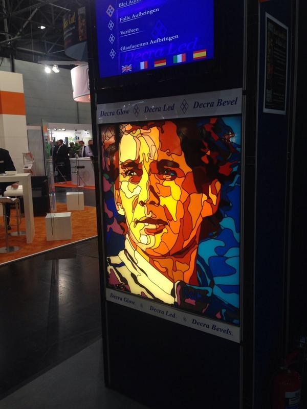 Another busy start to the day, come along &amp; have a look at our stained glass tribute to #Senna #Glasstec Hall 9 D18