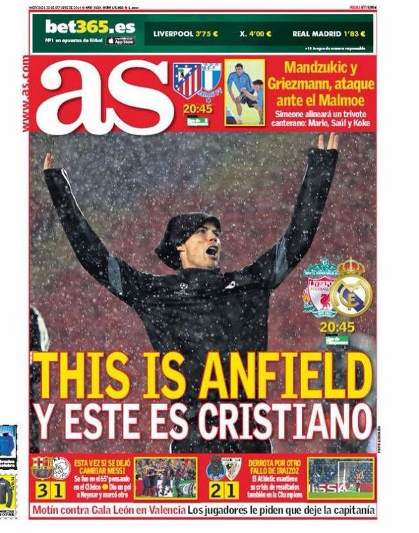 CR7_Holland's tweet photo. MATCHDAY! | 20:45u Liverpool - Real Madrid #UCL #LivRMA #HalaMadrid http://t.co/gXemBGqndK