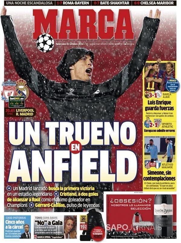 CR7_Holland's tweet photo. MATCHDAY! | 20:45u Liverpool - Real Madrid #UCL #LivRMA #HalaMadrid http://t.co/gXemBGqndK