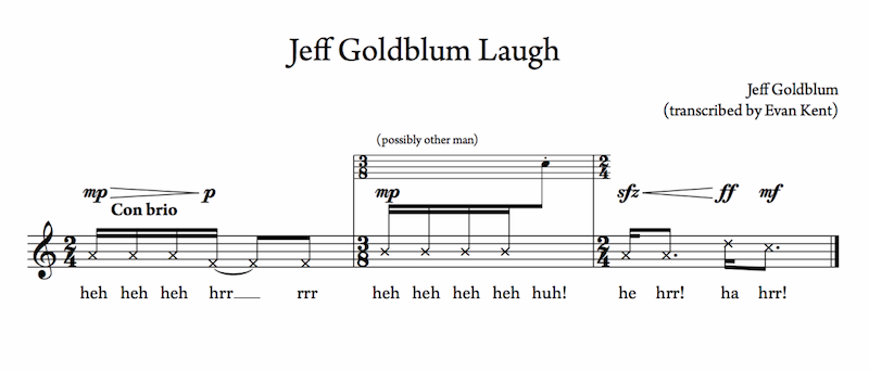 Happy 62nd birthday to Jeff Goldblum! Heres sheet music of his laugh because, why not?  