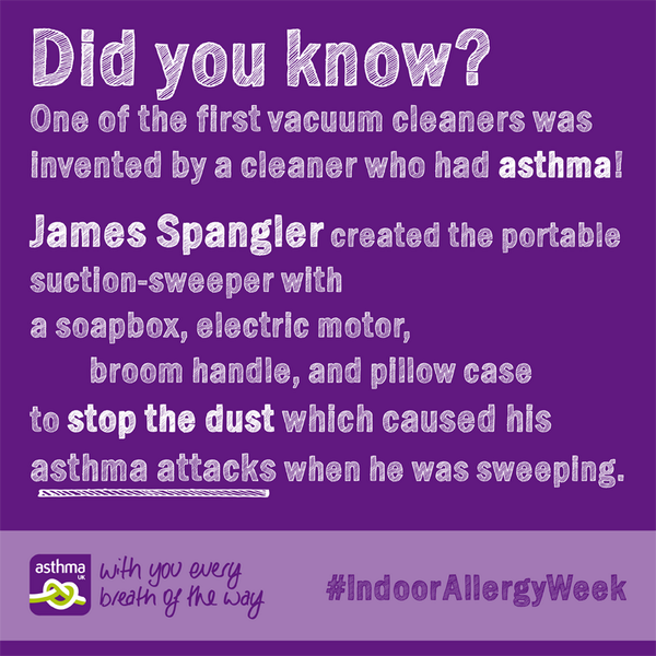 Trauma2014's tweet photo. #IndoorAllergyWeek from @asthmauk Did you know who invented the first vacuum cleaner and why?  http://t.co/EZaXpaAFDk
