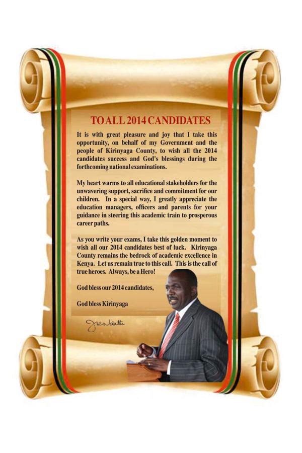 GovernorNdathi's tweet photo. To all 2014 candidates in Kirinyaga County. Wishing you success. http://t.co/YfzrIt60EM