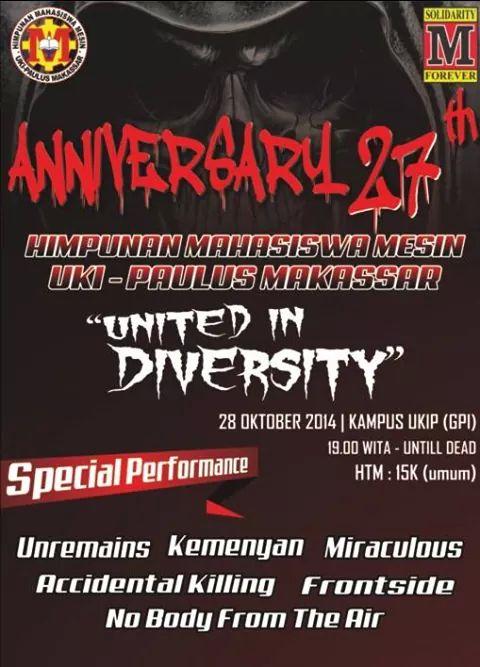 Akhirnya ada Event Kampus yg keren "UNITED IN DIVERSITY" 28 Oct 2014, Kampus UKI-Paulus, 19.00 Wita. Hipma Mesin UKIP