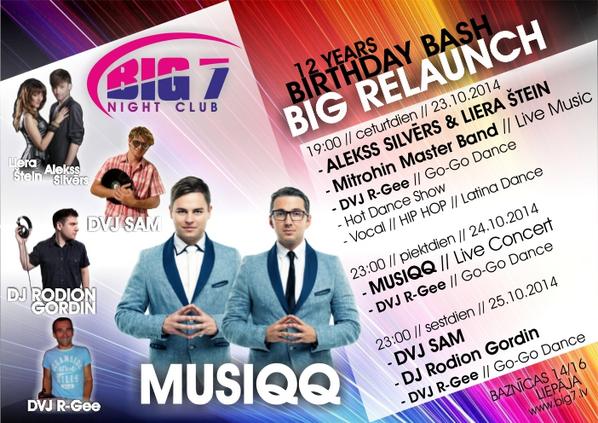 24.oktobrī,kopā ar mūsu bundzinieku un ģitāristu,dodamies uz Liepāju,lai dziedātu atjaunotajā klubā "BIG7"<a href="/klubsbig7/">NIGHT CLUB BIG7</a>