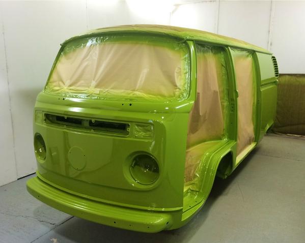 L63H original colour paint on 1978 Panelvan almost finished, in the #busmeister booth today :)