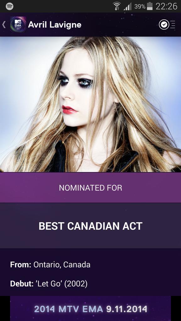 Vote for the 'mother freaking princess' in the @mtvema of 2014! #BestCanadian @AvrilLavigne tv.mtvema.com/vote#cat=best-…