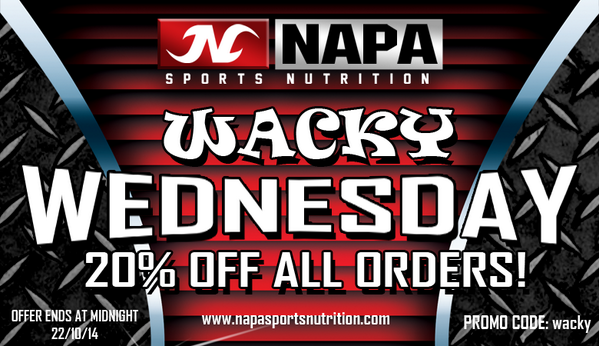 Napasport's tweet photo. @SuppDiscount seen this unbelievable offer? #wackywednesday 20% off every purchase with promo code wacky. http://t.co/hlaE41qy4z