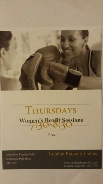 LdnPhoenixLFC's tweet photo. Free Boxfit for ladies 14+ starting Thursday 23rd in SE London get involved #free #boxfit #ladies #freesport #london http://t.co/pVjqlTtIzb