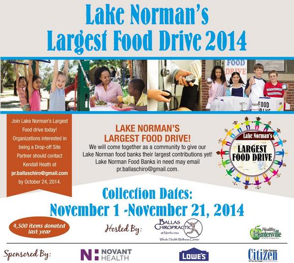Ballas_Chiro's tweet photo. It's the time of year again! Lake Norman's Largest Food Drive hosted by Ballas Chiropractic! #lakenormanfooddrive http://t.co/tayOf7fIjc
