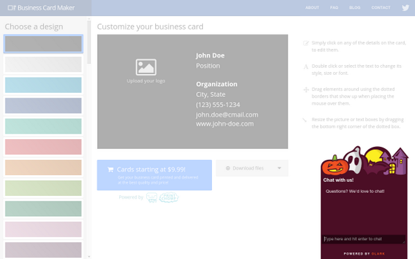 bizcardmakercom's tweet photo. You can now instantly chat with us if you have any trouble! Just click the spooky box with the pumpkin on the bottom. http://t.co/3ZVLvS6SWs