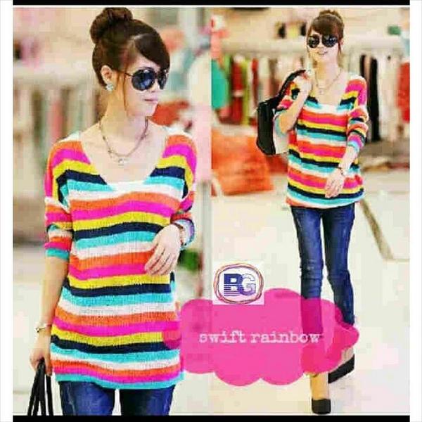 youmnabelle's tweet photo. Swift rainbow rajut halus 65rb fit L http://t.co/wQhLg5i9D6