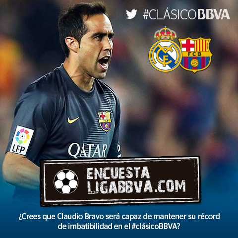 bbva's tweet photo. [ENCUESTA] ¿Crees que @C1audioBravo será capaz de mantener su récord de imbatibilidad en el #clásicoBBVA? http://t.co/NlrCXMJM3Z