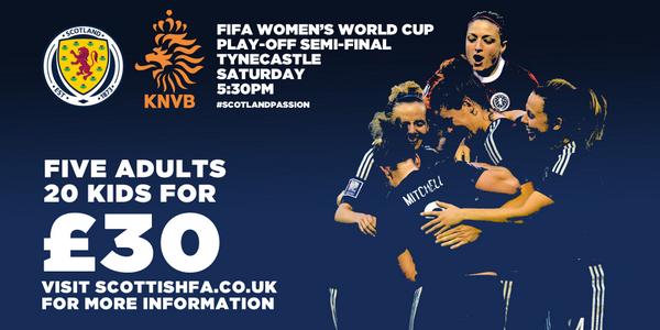 ScottishFA's tweet photo. TICKETS | £30 for 5 adults and 20 kids at this Saturday's @FIFAWWC play-off at @JamTarts: http://t.co/UTjKPkRUv3 http://t.co/GvGqrUJeit