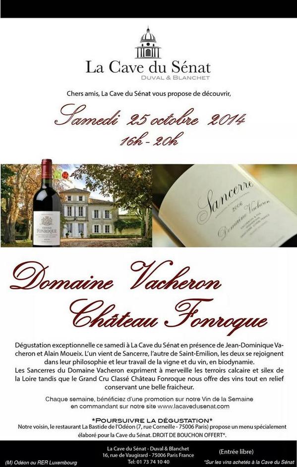 Dégustation exceptionnelle samedi à @LaCaveduSenat !
#DomaineVacheron #ChâteauFonroque